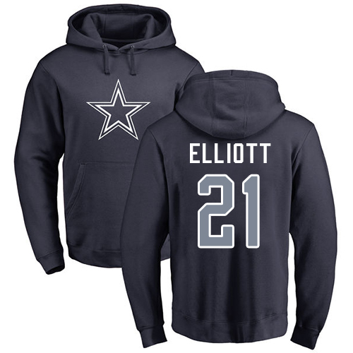 Men Dallas Cowboys Navy Blue Ezekiel Elliott Name and Number Logo #21 Pullover NFL Hoodie Sweatshirts->dallas cowboys->NFL Jersey